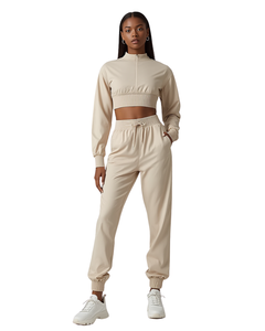Conjunto Deportivo de Dos Piezas para Mujer, Talla Grande, con Capucha, Forro Polar de Algodón, Pantalones Deportivos de Cintura Alta y Top Corto, Ropa de Gimnasio - Product Image 3
