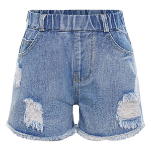 Shorts en jean personnalisés pour femme, taille haute, respirants, en molleton, avec ourlet déchiré, couleur gris, denim délavé à l'acide - Product Image 1