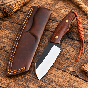 Couteau à lame fixe en acier carbone fait main avec manche en micarta marron et étui en cuir, couteau d'extérieur - Product Image 1