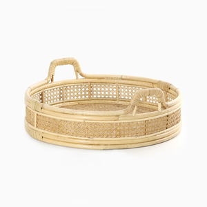 Plateau rond traditionnel en rotin et panier de rangement en rotin pour la décoration - Product Image 2
