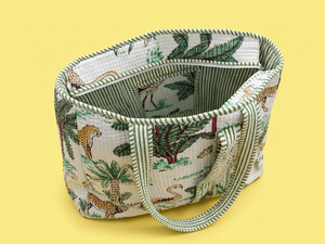 Sac fourre-tout matelassé en coton tendance avec poignée en corde, imprimé animal, fermeture éclair, grande capacité, réutilisable pour le shopping, les voyages et les courses - Product Image 3