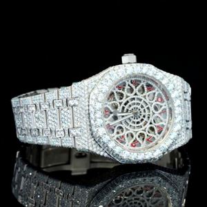 Hip Hop Round Style Customized Bezel With <b>Red</b> Arabic and Flower look Dial Stainless steel Hip Hop Diamond Watches For Fashion - Product Image 4