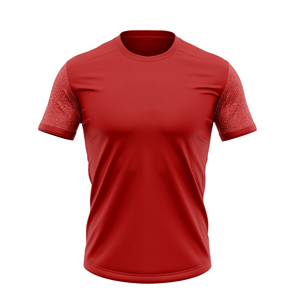 T-shirt pour homme à manches courtes rouge, col rond, motif géométrique, tricoté en polyester, respirant, coupe sportive régulière - Product Image 2