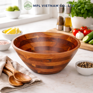 <b>Large</b> Handmade Polished Durable Heat Resistant Eco-Friendly Dishwasher <b>Safe</b> Modern Acacia Wood Disposable Salad Serving Home - Product Image 3