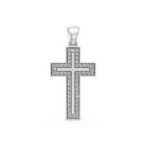 Colgante de Cruz de Oro Blanco de 10K con Certificado IGI, Diamante Cultivado en Laboratorio de Corte Brillante de 0.33 CTW, Chapado en Rodio, Clásico, Religioso, para Boda - Product Image 1