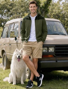 Sweat-shirt à capuche vert pour homme, coupe classique, décontracté, pour l'automne, avec poche, en tissu French Terry - Product Image 2