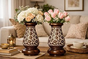 Jarrón Decorativo Vintage de Bambú con Diseño Floral Asiático Zen para Centro de Mesa de Sala de Estar - Product Image 1
