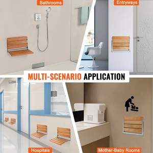 Oak Folding <b>Shower</b> Seat 16.1\" X 13.4\" Wall Mounted <b>Foldable</b> Bench 440 Lbs Load Capacity Space Saving Home Care Fold <b>Chair</b> <b>for</b> - Product Image 6