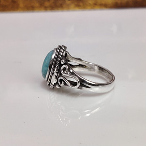 Bague Larimar en argent sterling 925, pierre précieuse taille poire, bijou de déclaration pour mariage, fiançailles, anniversaire, avec sertissage clos - Product Image 3