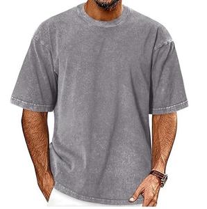 Men's Oversized Cotton T-Shirt <b>Short</b> Sleeve O-Neck Washed Solid Color Casual Streetwear Top - Product Image 5