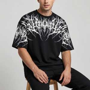Camiseta de Hombre Oversize con Estampado Gráfico Desgastado Estilo Acid Wash, Estilo Vintage, Algodón Grueso, Casual - Product Image 1