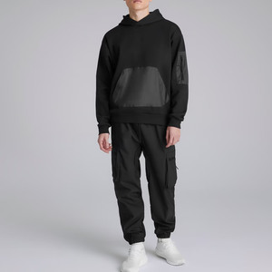 Ensemble de survêtement tactique pour homme, sweat-shirt noir surdimensionné et pantalon de jogging, tenue de sport en deux pièces, streetwear urbain haut de gamme - Product Image 1