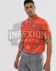 Men's Solid <b>Orange</b> Short Sleeve Knitted <b>Polo</b> Shirt Casual Style Breathable Cotton Regular Fit - Product Image 3
