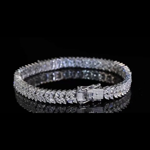 925 Sterling Silver Moissanite Bracelet Leaf Design Marquise Cut Sparkling Wide Chain <b>Gift</b> for Women Girls - Product Image 2