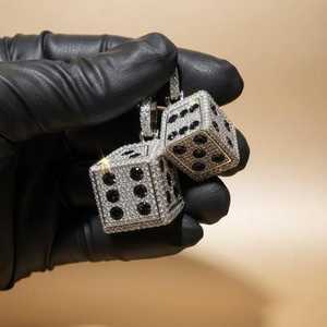 Pendentif dés en moissanite VVS sertie de micro-pavés, en argent 925, style Hip Hop Bling, pour bijoux de mode masculine - Product Image 5