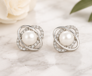 Pendientes de Perlas y Circonitas Cúbicas con Baño de Rodio Eternal Orbit, Plata de Ley 925, Joyería Fina y Elegante para Mujer - Product Image 4