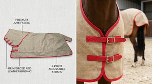 Alfombra de caballo de yute transpirable duradera excelente durabilidad con combinación de encuadernación roja para todas las estaciones - Product Image 3