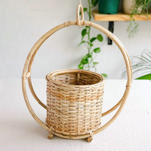 Grand panier suspendu de jardin en rotin, pots à plantes de haute qualité en cannage naturel - Product Image 1