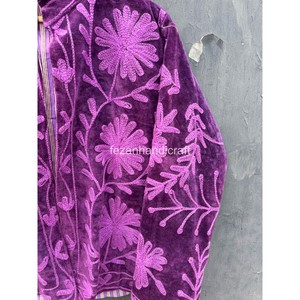 Chaqueta de terciopelo morado con cuello mandarín y bordado floral, manga larga, ropa de abrigo de otoño, blazer elegante para mujer - Product Image 5