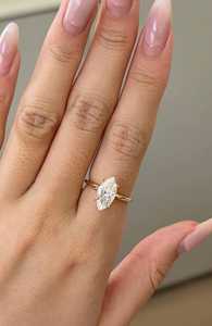 Anillo de Compromiso con Diamante Cultivado en Laboratorio de Corte Marquesa de 2 Quilates, Certificado IGI E-VVS1, Anillo de Oro de 14k con Halo Oculto - Product Image 4