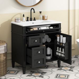 Mobile bagno moderno da 30 pollici con lavabo singolo integrato e 2 cassetti contenitore - Product Image 1