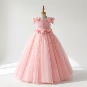 Pink Solid Off Shoulder Princess Ball Gown Pearl Waistline Flower Girl Wedding <b>Dress</b> Elegant Birthday Party Formal Wholesale New - Product Image 1