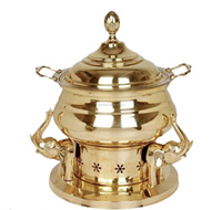 Recipiente para Calentar Comida de Lujo, Estilo Antiguo, en Latón Dorado, con Inserto de Acero Inoxidable, Capacidad de 6L, Acabado Espejo de Alto Brillo, Superventas