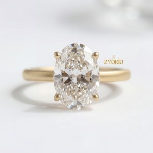 Impresionante Anillo de Compromiso de Diamante Cultivado en Laboratorio de Corte Ovalado de Dos Tonos, Oro Blanco de 14K, Joyería para Mujer para Aniversario de Bodas y Fiestas VS - Product Image 4