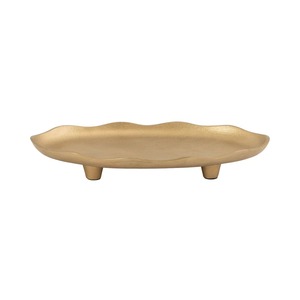 Plateau décoratif ovale en métal édition limitée avec poignées en forme de branche dorée 33x16,5 cm, design floral bohème - Product Image 2