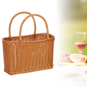 Handwoven Foldable Modern Oval <b>Basket</b> with Handles Eco-Friendly Rattan Durable and Light Weight Decor Shopping <b>Basket</b> - Product Image 3