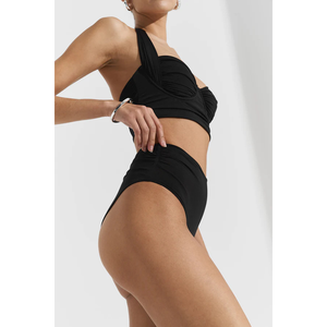 Conjunto de Bikini Negro Sexy para Mujer, Traje de Baño de Dos Piezas de Cintura Alta, Bikini de Spandex de Color Sólido con Detalle Trenzado - Product Image 2