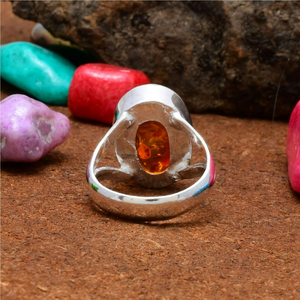Bague en argent sterling 925 avec ambre baltique naturel, pierre précieuse de coupe ovale, bijou parfait pour un cadeau d'anniversaire ou de mariage - Product Image 3