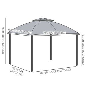 10 X 12 Outdoor Patio Gazebo <b>Canopy</b> Shelter Grey Steel Frame with Double Vented <b>Roof</b> Zippered Mesh Sidewalls - Product Image 2