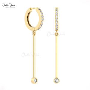 Pendientes de Aro con Diseño de Barra en Oro Sólido de 14K y Diamantes Blancos Naturales de 0.40CTW, con Cierre de Bisagra, Joyería Fina para Mujer - Product Image 3