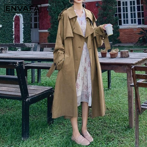 ENVAFA Manteau Trench Long Femme Grande Taille Double Boutonnage Imperméable en Polyester Coupe-Vent avec Ceinture – Qualité Supérieure et Style Décontracté - Product Image 5