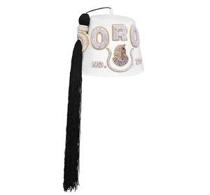 Sombrero Fez Personalizado con Pedrería Blanca Pura, Emblema de Reina Egipcia, Borla Larga Negra, para Ceremonias Fraternales - Product Image 2