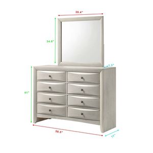 Commode contemporaine à six tiroirs avec finition blanc neutre, façades de tiroirs incurvées, meuble de rangement en bois - Product Image 5