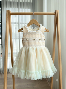 Robe de demoiselle d'honneur en maille crème avec appliques en dentelle, sans manches, en tulle, robe de soirée pour fille, robe Koko San pour fille No022 - Product Image 5