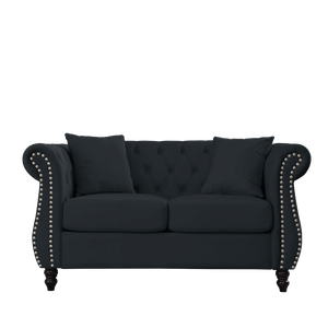 Divano Chesterfield a 2 Posti in Velluto Nero da 149 cm con Braccioli Arrotolati e Borchie Decorative per Soggiorno - Product Image 6