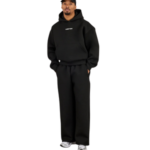 Ensemble de survêtement décontracté pour homme : sweat à capuche ample et pantalon à jambe droite avec ourlet ouvert, taille élastique, manches longues - Product Image 1