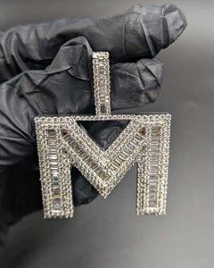 Luxury Iced Out Letter M <b>Pendant</b> Necklace Baguette CZ <b>Initial</b> Charm Hip Hop Bling Statement Jewelry Unisex Gift - Product Image 5