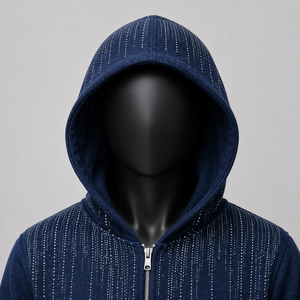 Sweat-shirt à capuche zippé bleu marine pour homme, coupe classique, décontracté, en coton French Terry, pour l'automne - Product Image 4