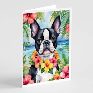 Whimsical การ์ดอวยพร Boston Terrier luau ขนาด8 A7ขนาด5x7การ์ดเปล่าพร้อมซอง - Product Image 1
