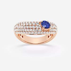 Sapphire Cocktail Ring Pave Setting Round Brilliant Cut Diamonds Women's Luxury Engagement Jewelry - Product Image 1