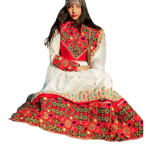 Portrait en gros plan d'une femme portant un voile dupatta brodé multicolore très détaillé, orné de motifs traditionnels argentés - Product Image 1