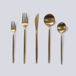 Minimalist Brass Flatware Set Matte Finish Rust Resistant Wedding Occasion Metal Cutlery - Product Image 1