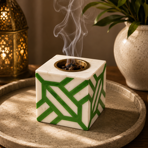 Brûleur de Bakhoor décoratif en résine avec incrustation d'os, porte-encens arabe de luxe avec bol en laiton, centre de table, décoration marocaine pour la maison - Product Image 2