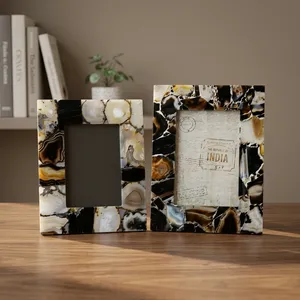 Handmade Marble Agate Quartz Photo <b>Frame</b> Rectangular Tabletop Display Luxury Home Office Decorative Gift Picture Holder - Product Image 5