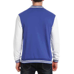 <b>Mens</b> Blue and <b>White</b> Varsity <b>Jacket</b> Contrast Sleeves Stand Collar Cuffs Hem Zipper Front Casual Outerwear Waterproof Knitted - Product Image 5