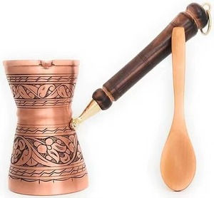 Classic Copper Turkish Coffee Pot with Wooden Handle Round Percolator Oriental Design Coffee & <b>Tea</b> Tools - Product Image 4